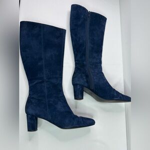 Vintage Blue Suede Tall Heeled Boots Size 8.5